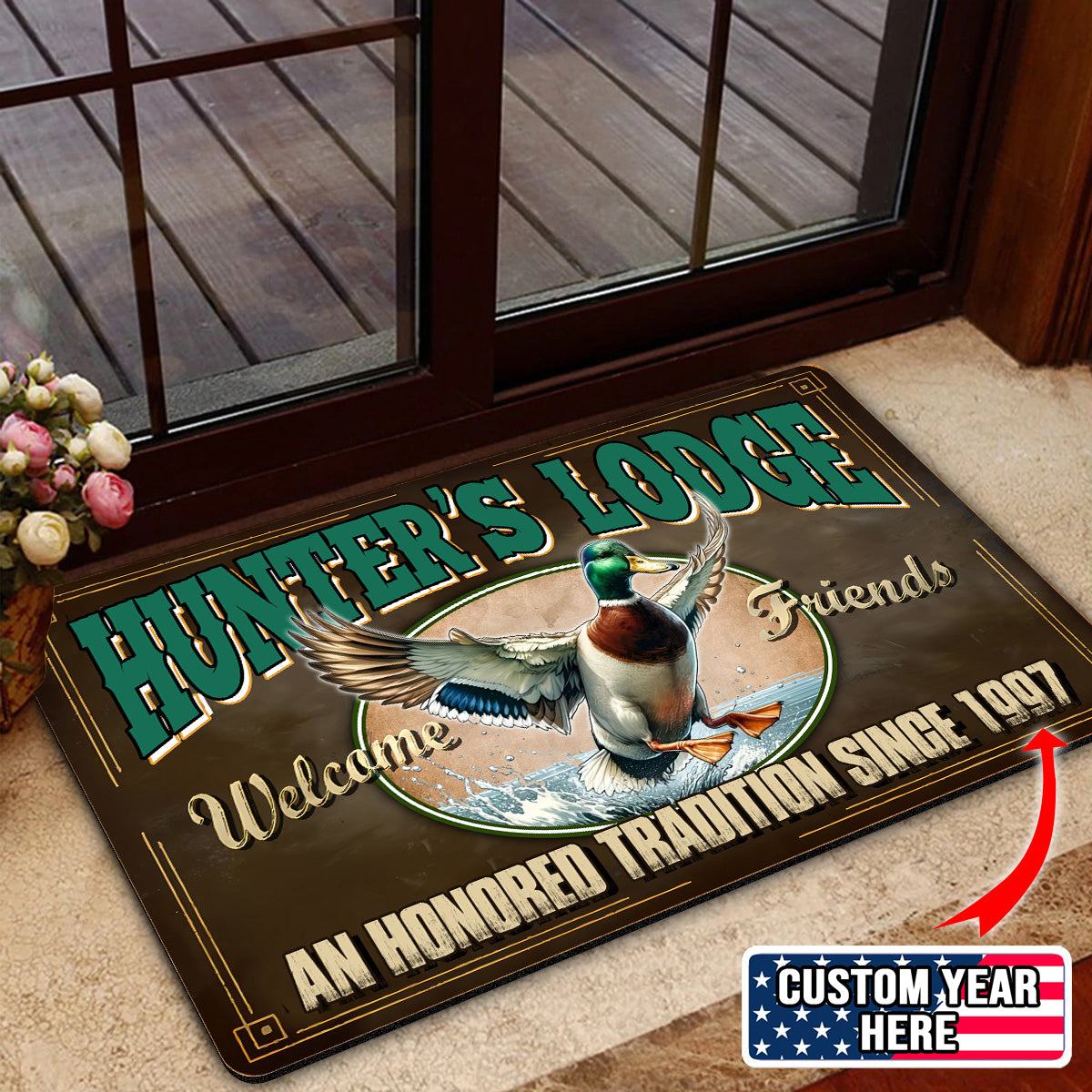 Blisscorners Personalized Mallard Duck Doormat – Funny Hunting Welcome Mat with Custom Year, Rustic Cabin & Lodge Decor LM1611