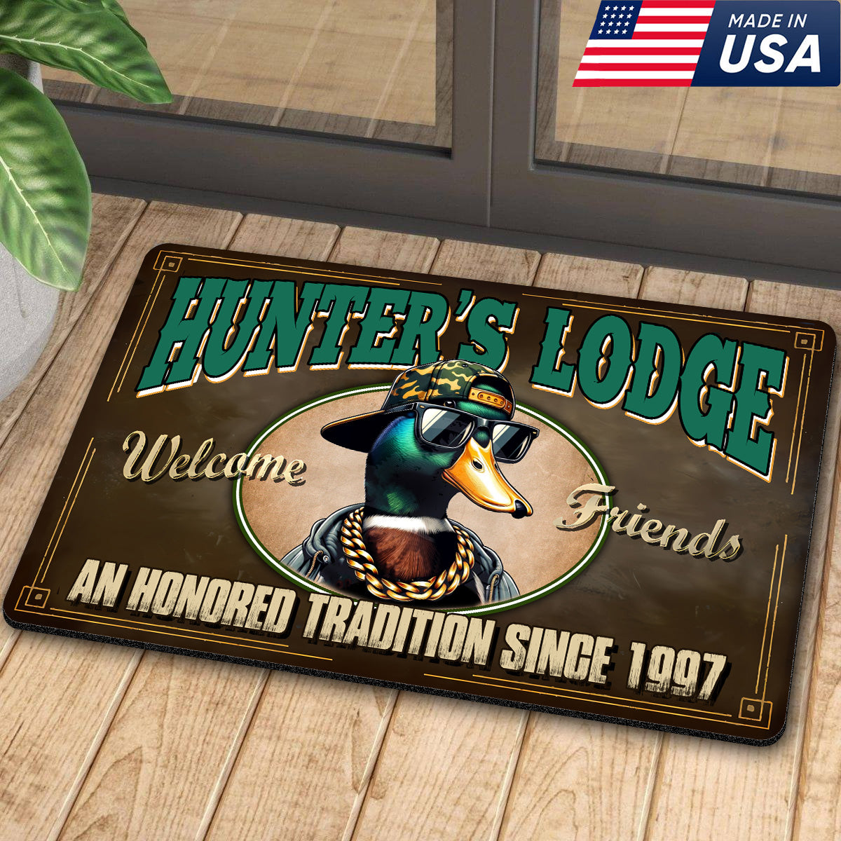 Blisscorners Personalized Hunter’s Lodge Duck Doormat – Funny Hunting Welcome Mat with Custom Year, Rustic Cabin & Lodge Decor LM1611