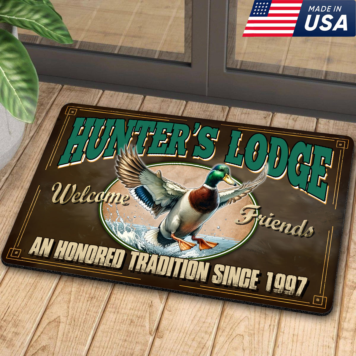 Blisscorners Personalized Mallard Duck Doormat – Funny Hunting Welcome Mat with Custom Year, Rustic Cabin & Lodge Decor LM1611