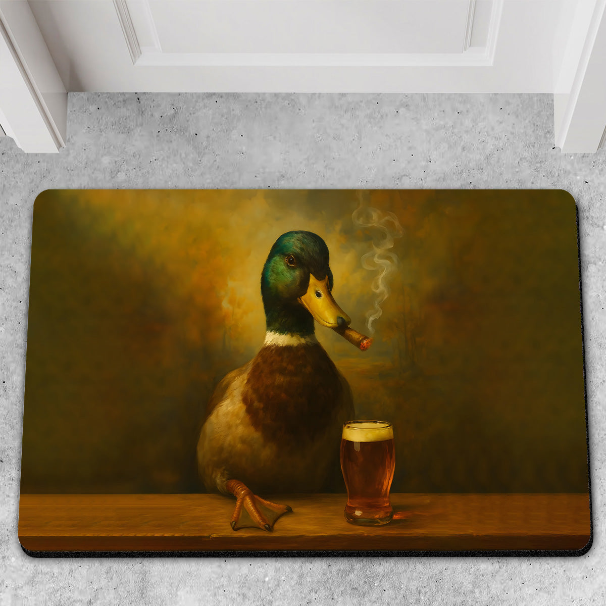 Blisscorners Funny Duck Barware Doormat – Hunting Lodge Rug with Drinking Glasses & Smoking-related Decor, Outdoor Cabin Decor Gift LM1611