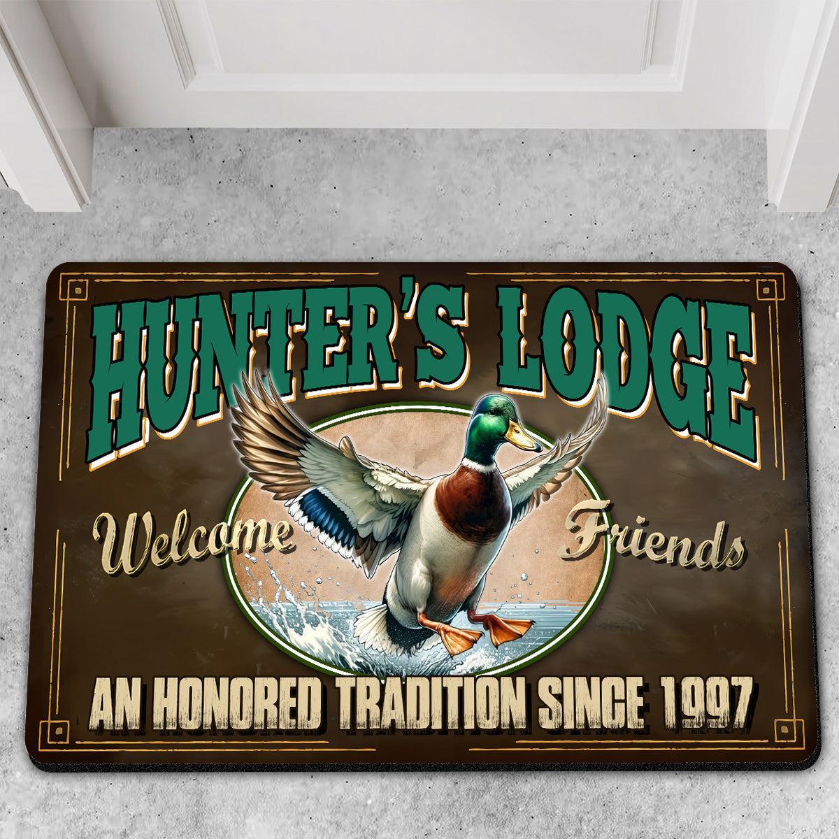 Blisscorners Personalized Mallard Duck Doormat – Funny Hunting Welcome Mat with Custom Year, Rustic Cabin & Lodge Decor LM1611