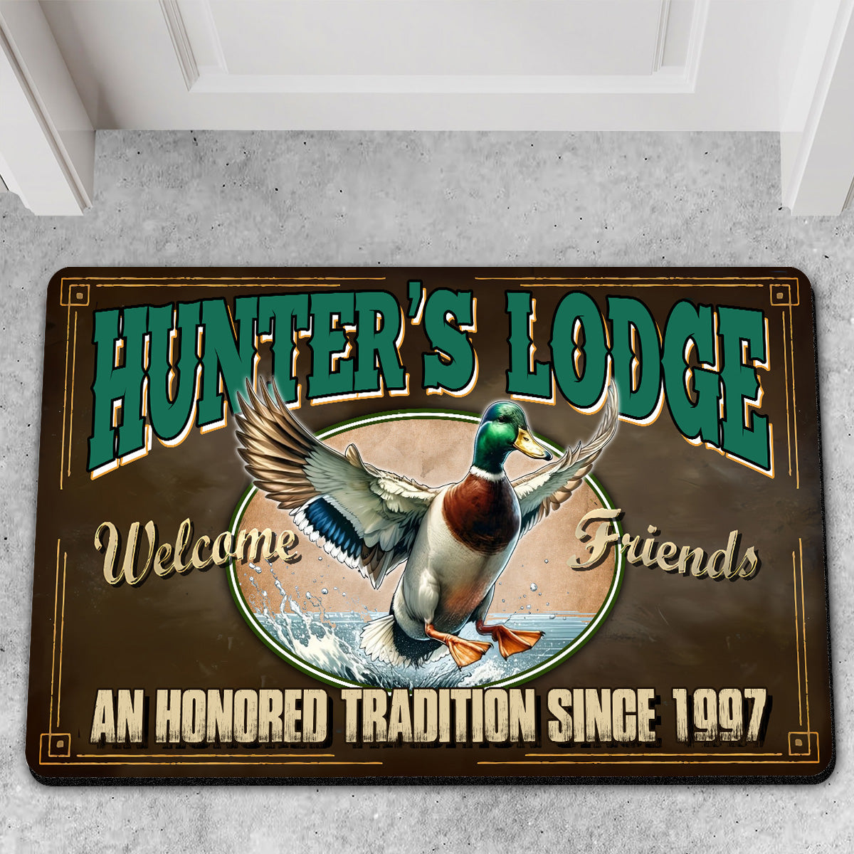 Blisscorners Personalized Mallard Duck Doormat – Funny Hunting Welcome Mat with Custom Year, Rustic Cabin & Lodge Decor LM1611