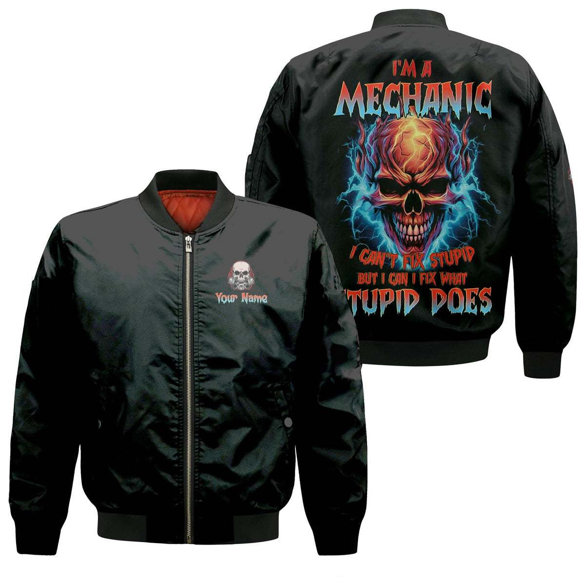 Blisscorners Custom Name Skull Mechanic Shirt I'm A Mechanic Printed Jacket Hoodie All Over Print