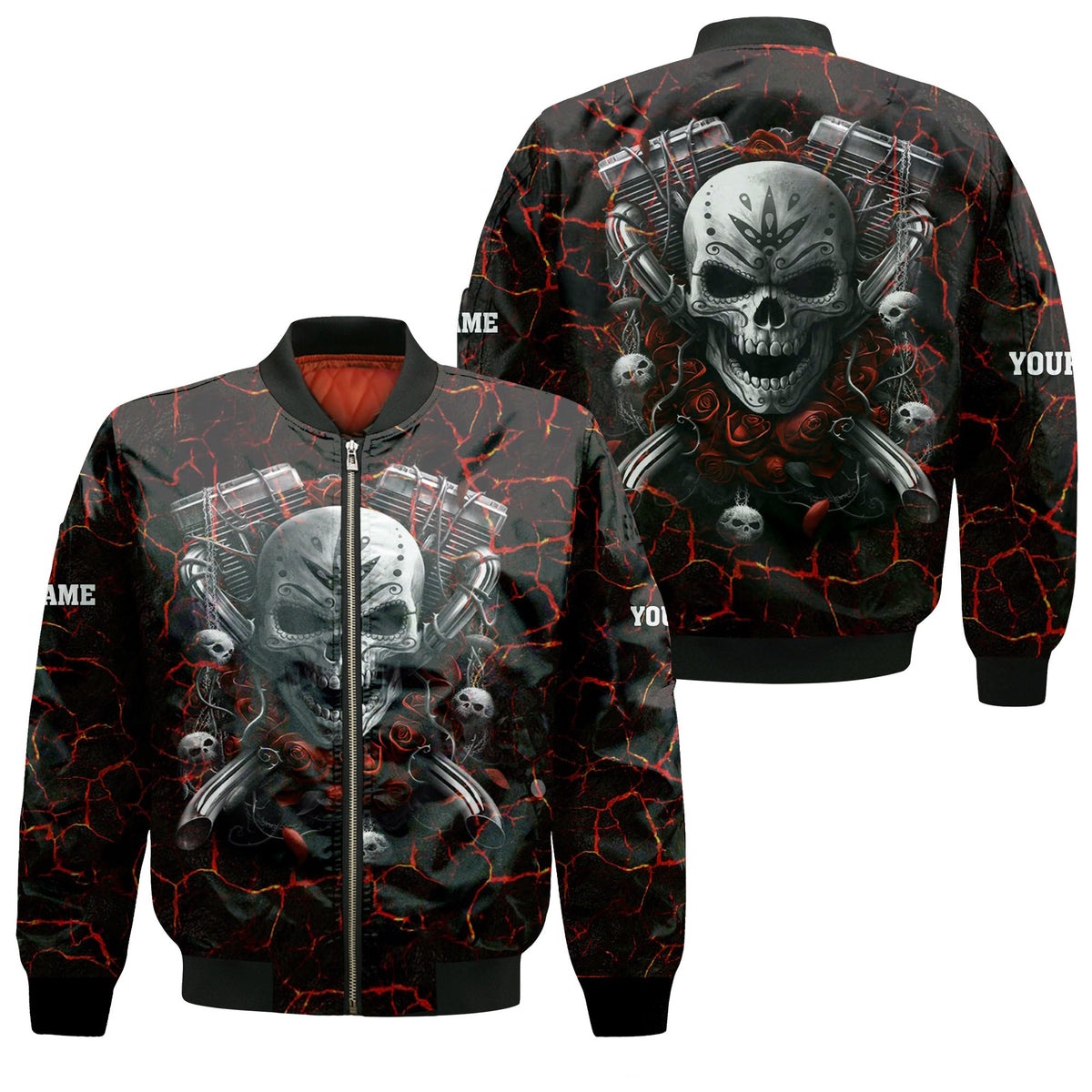 Blisscorners Custom Name Mechanic Shirt Machine Skull Flame Style T Shirt All Over Print