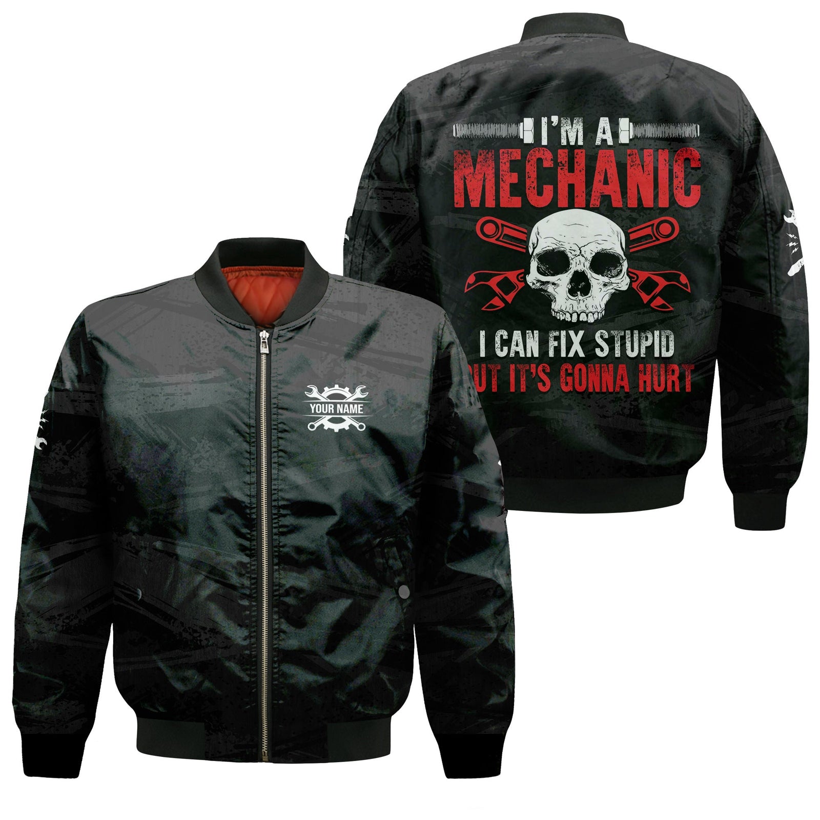 Blisscorners Custom Name Funny Mechanic Skull T Shirt I'm A Mechanic I Can Fix Stupid Shirt