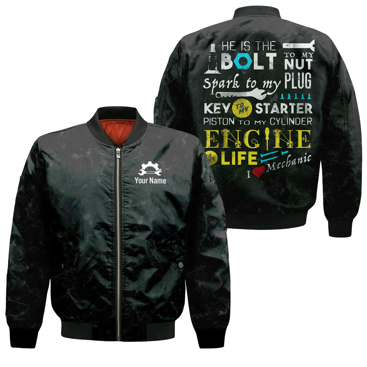 Blisscorners I Love Mechanic Shirt, He Is The Bolt To My Nut Spark To My Plug Black Hoodie Jacket
