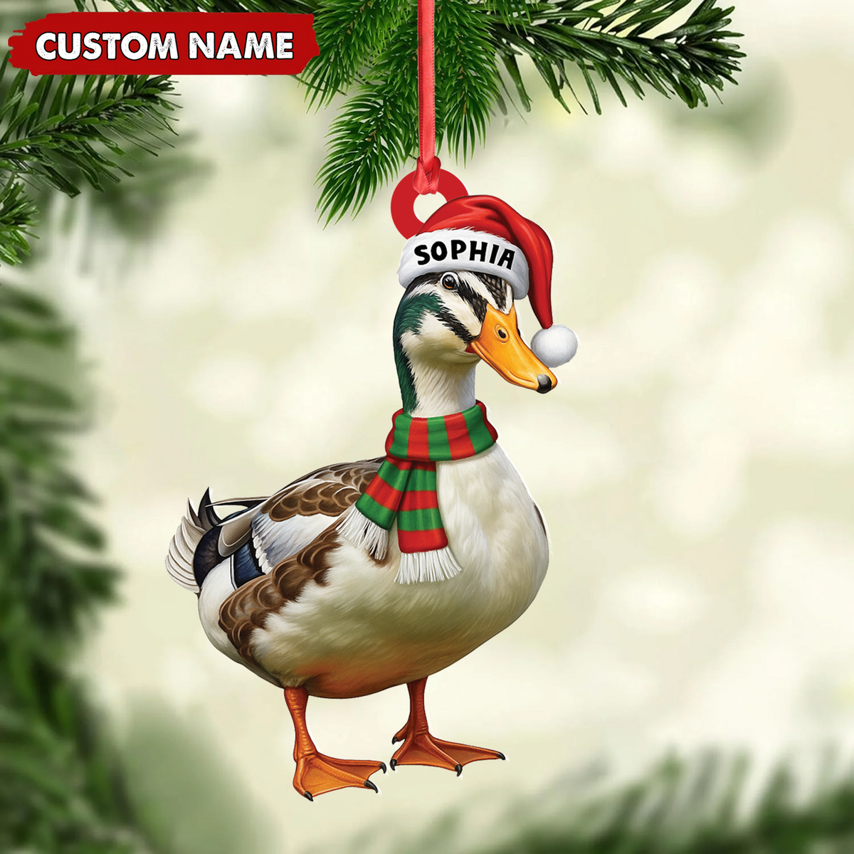 Blisscorners Personalized Duck Acrylic Christmas Ornament - Custom Name Holiday Acrylic Gift for Hunters LM0411
