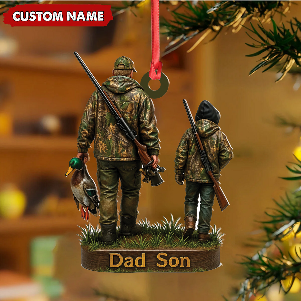 Blisscorners Personalized Duck Hunting Ornament for Dad and Son, Father & Son Camo Hunting Decoration, Duck Hunter Gift for Outdoor Lovers LM0411