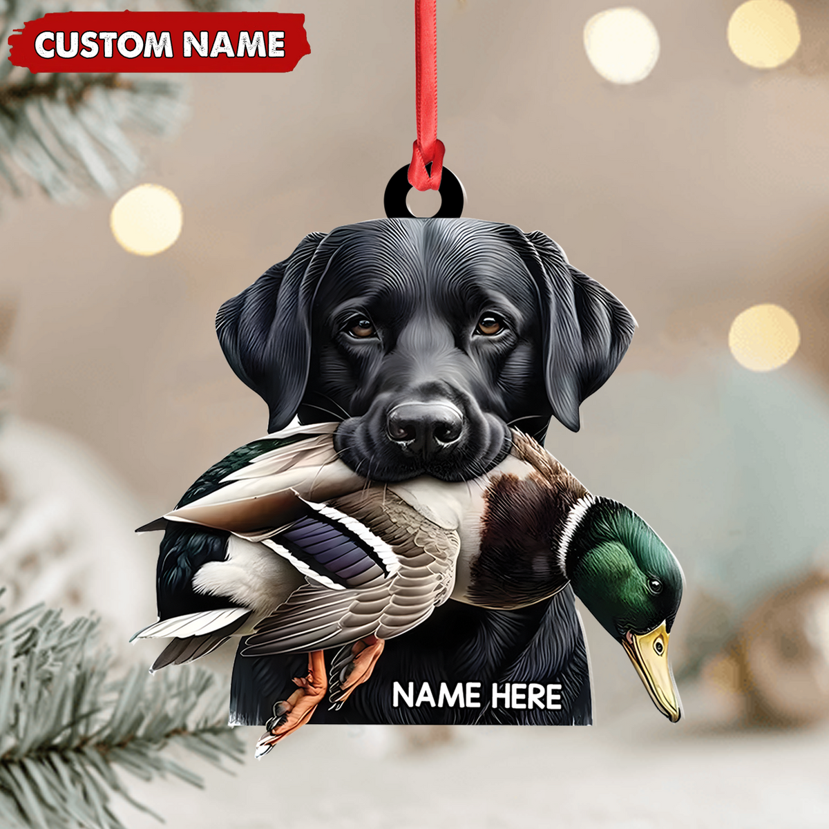 Blisscorners Personalized Hunting Dog Acrylic Ornament - Personalized Labrador Retriever & Duck Christmas Gift LM0411