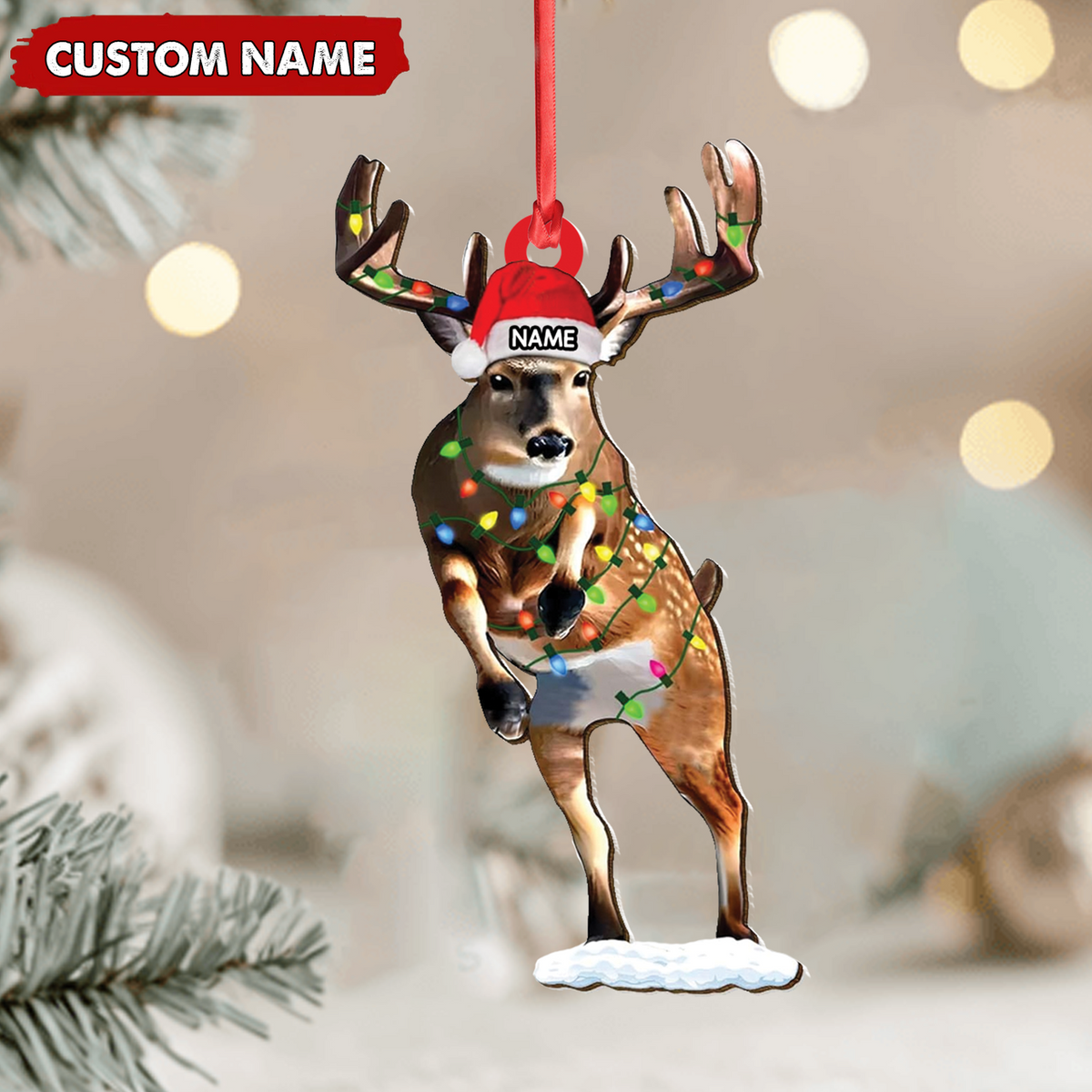 Blisscorners Personalized Deer Acrylic Christmas Ornament - Custom Name Buck with Lights Holiday Gift LM0411