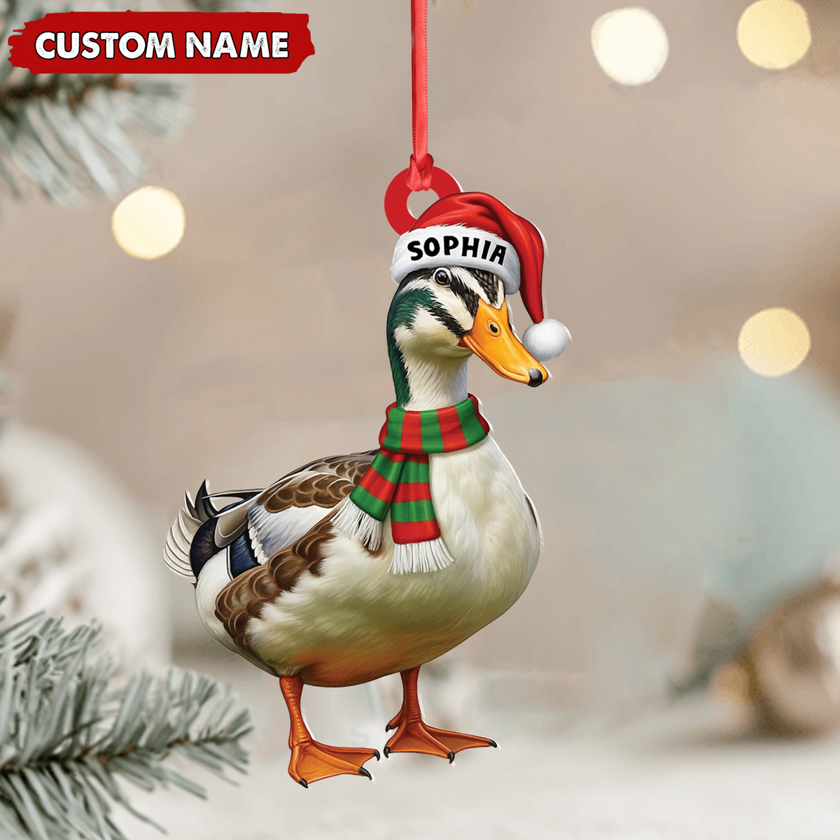 Blisscorners Personalized Duck Acrylic Christmas Ornament - Custom Name Holiday Acrylic Gift for Hunters LM0411