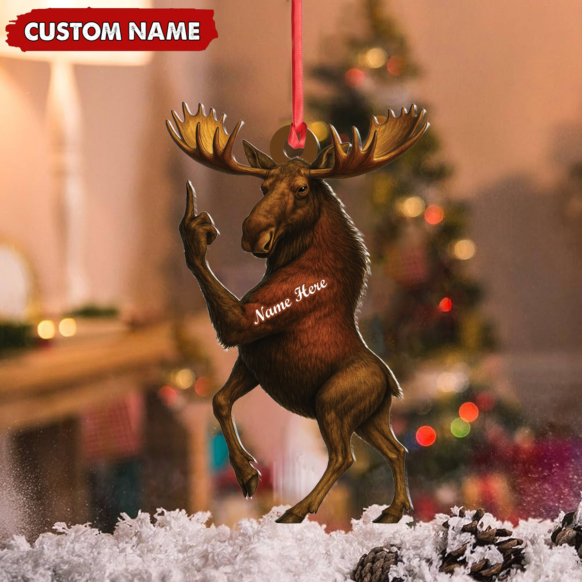 Blisscorners Personalized Funny Moose Acrylic Christmas Ornament - Custom Decoration Holiday Gift for Hunters 2D Flat
