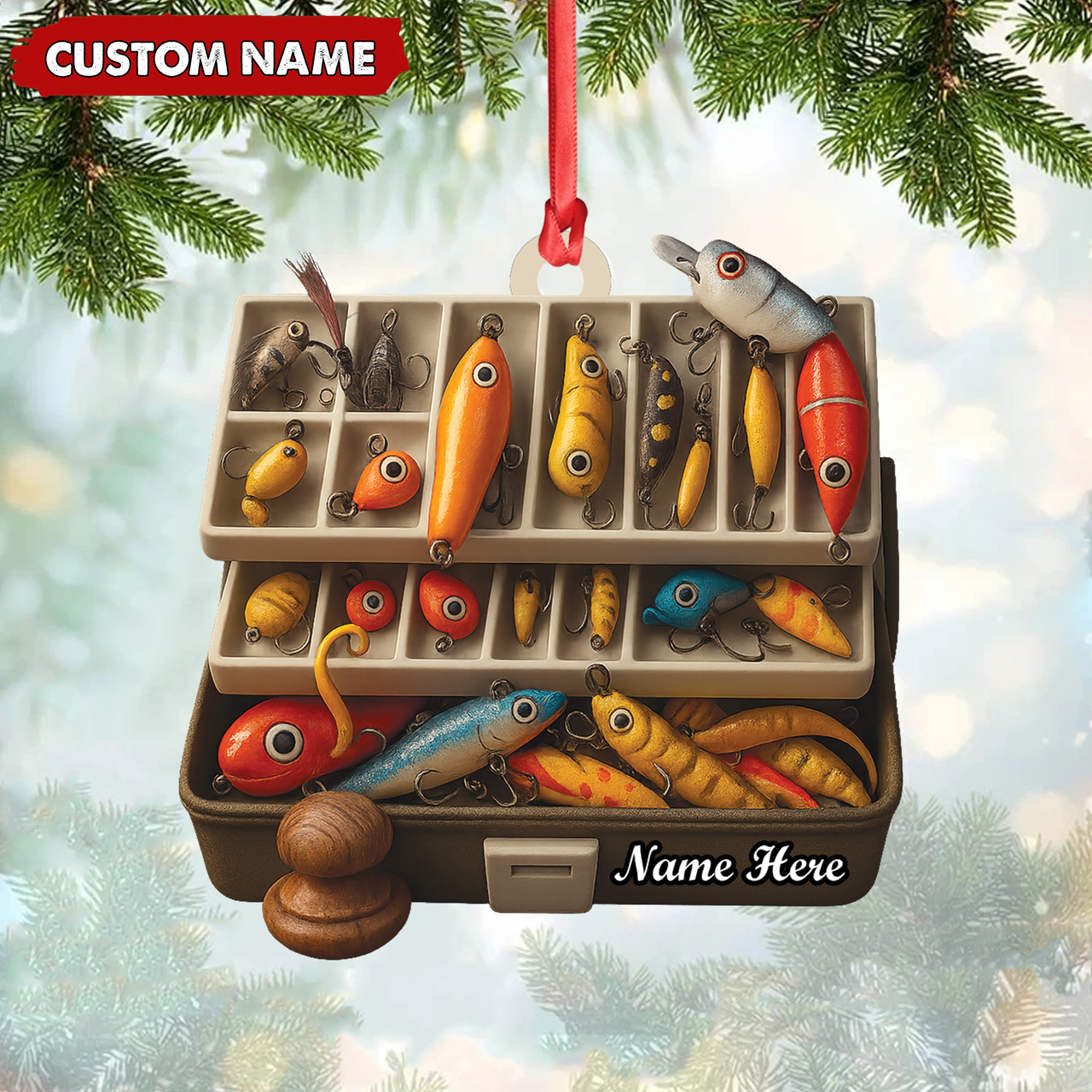 Blisscorners Personalized Fishing Tackle Box Acrylic Ornamen - Custom Name Christmas Ornament for Fishermen, Anglers & Outdoor Lovers LM0411