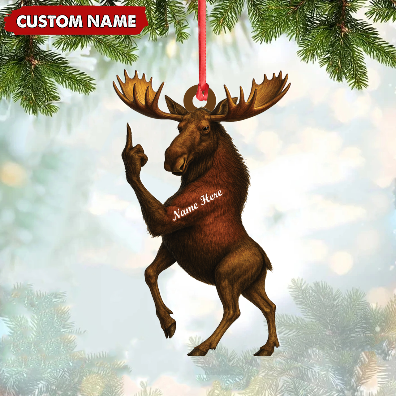 Blisscorners Personalized Funny Moose Acrylic Christmas Ornament - Custom Decoration Holiday Gift for Hunters 2D Flat