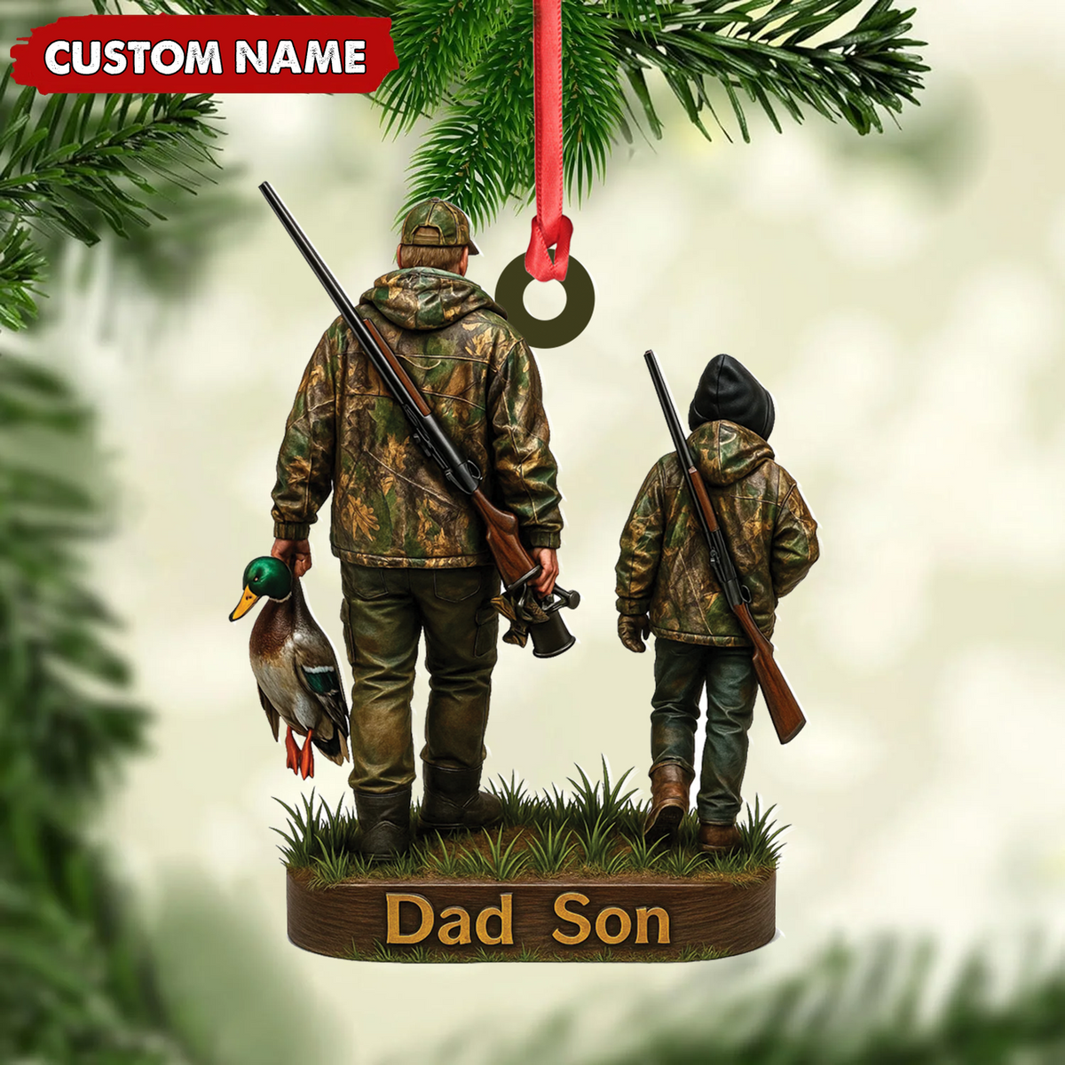 Blisscorners Personalized Duck Hunting Ornament for Dad and Son, Father & Son Camo Hunting Decoration, Duck Hunter Gift for Outdoor Lovers LM0411