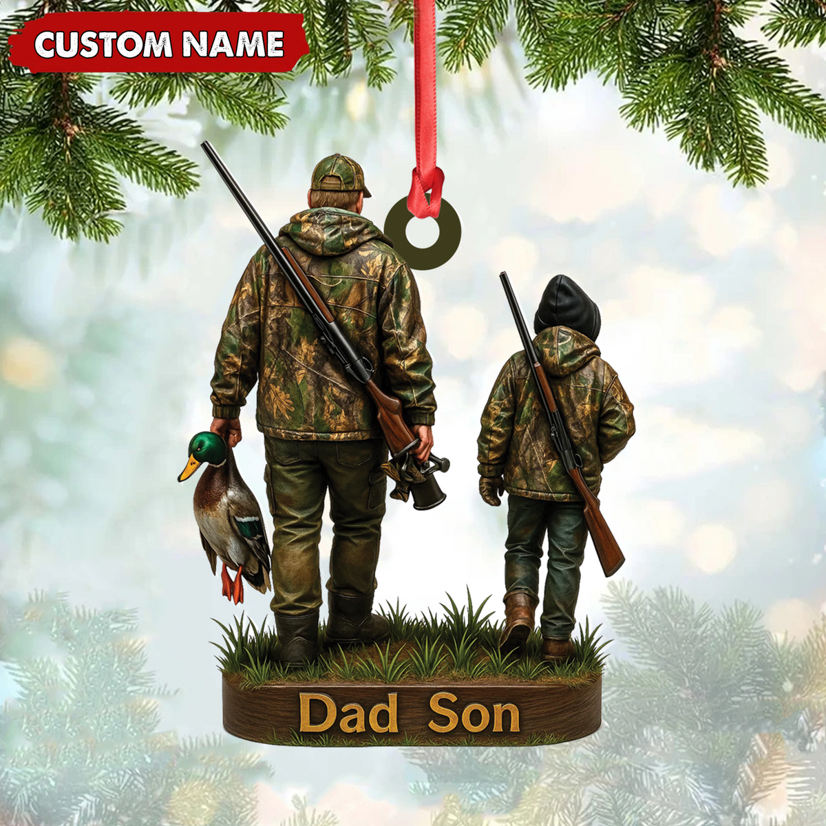Blisscorners Personalized Duck Hunting Ornament for Dad and Son, Father & Son Camo Hunting Decoration, Duck Hunter Gift for Outdoor Lovers LM0411