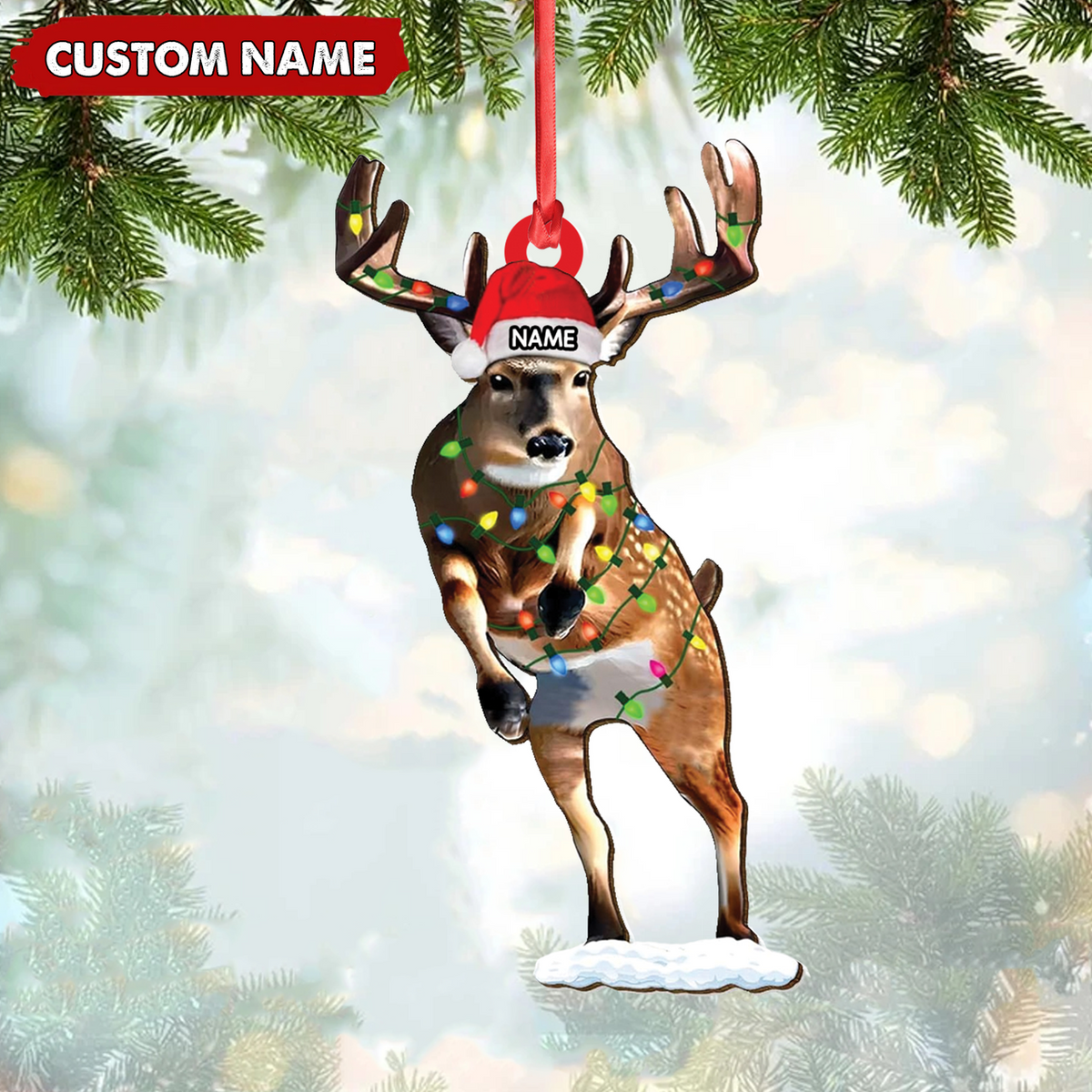 Blisscorners Personalized Deer Acrylic Christmas Ornament - Custom Name Buck with Lights Holiday Gift LM0411