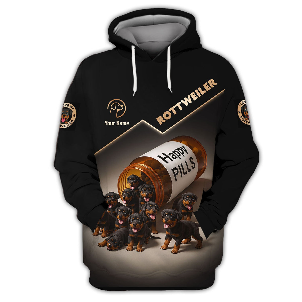 Blisscorners Personalized Rottweiler Puppies Happy Pills AOP T-Shirt