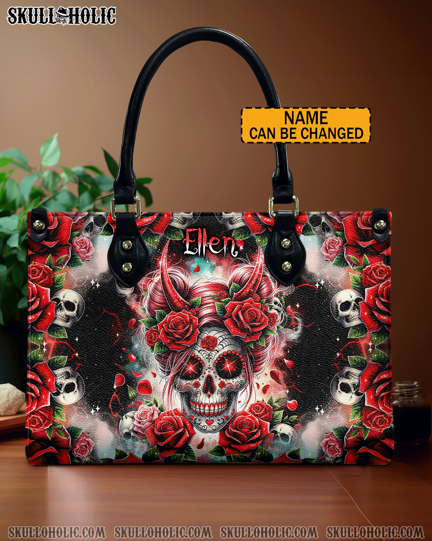 BLISSCORNERS SKULL ROSES LEATHER HANDBAG