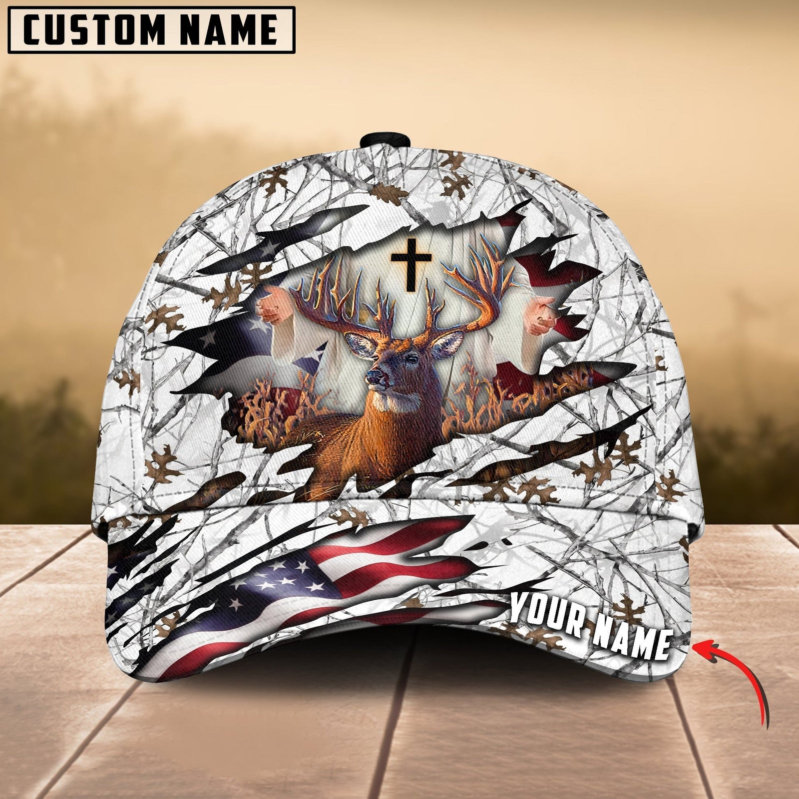 Blisscorners  Colorful God America Hunting Deer  Personalized Hats 3D Multicolored