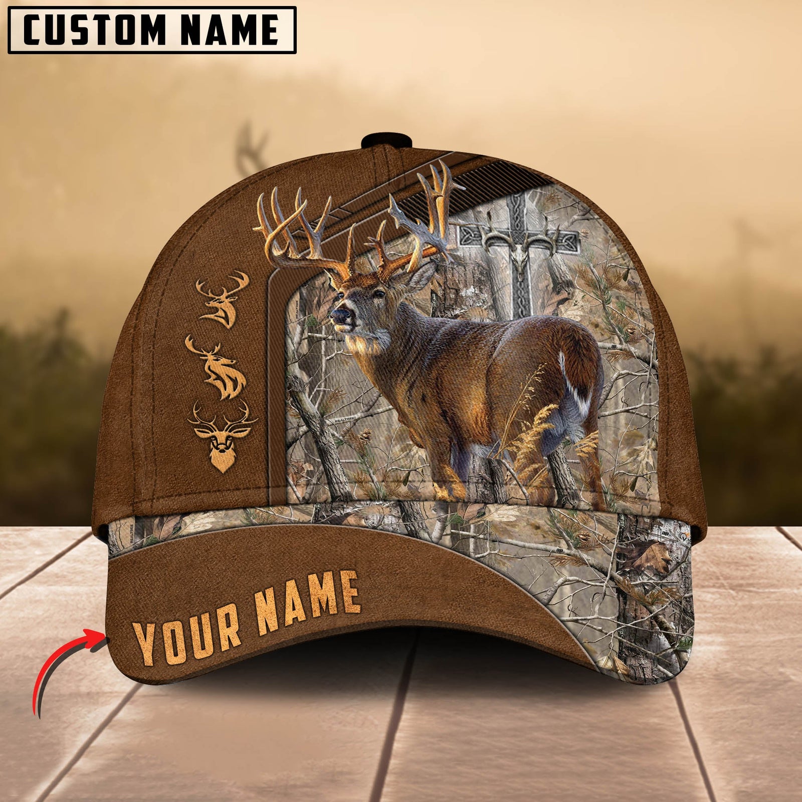 Blisscorners Cross Hunting Deer Leather Pattern Personalized Hats 3D Multicolored