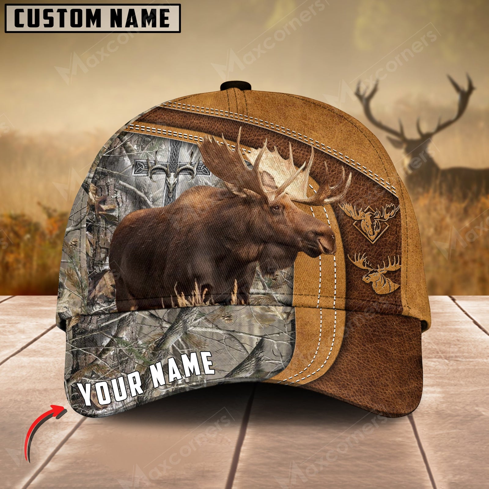 Blisscorners Cross America Hunting Moose Leather Pattern Personalized Hats 3D Multicolored