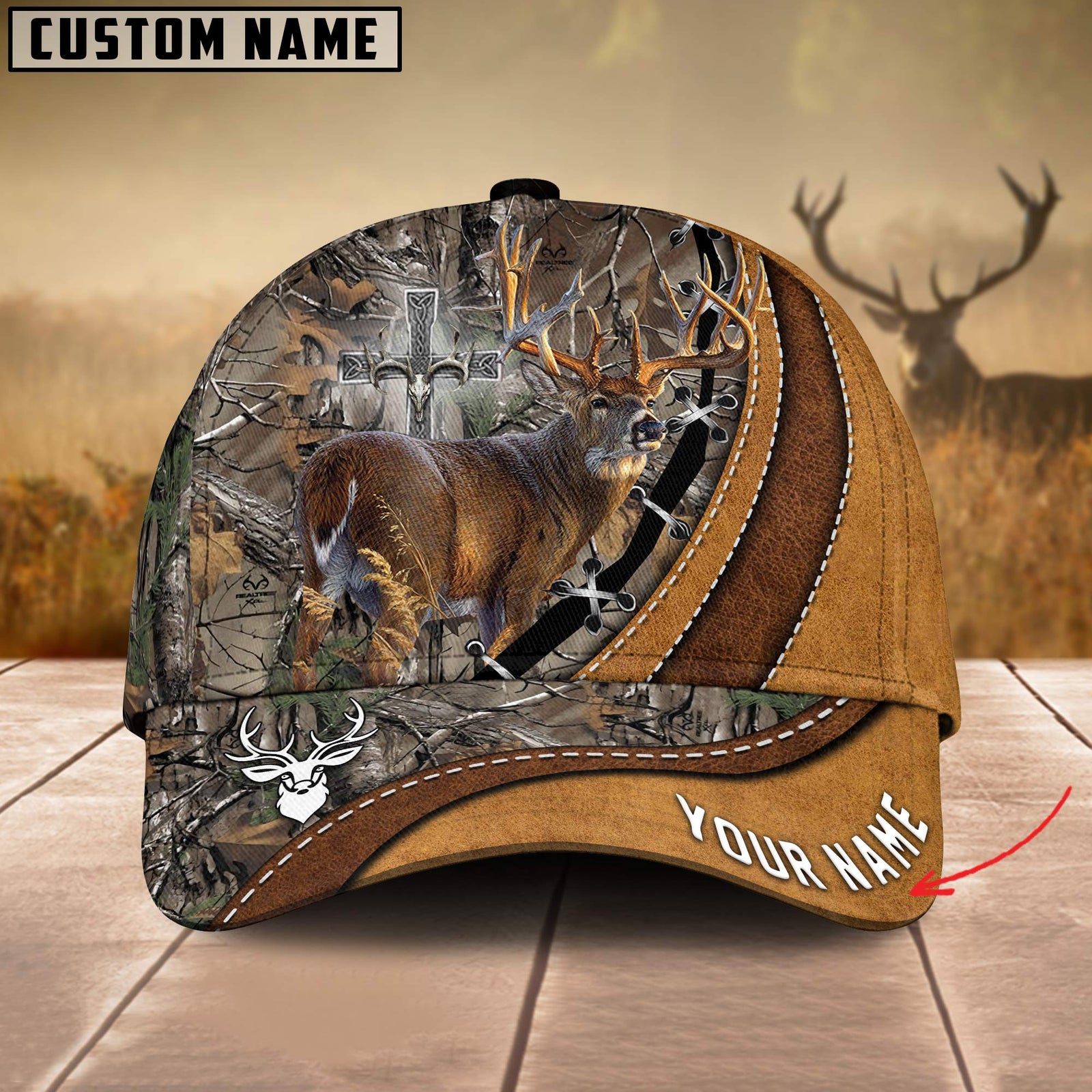 Blisscorners Cross America Hunting Deer Leather Pattern 2 Personalized Hats 3D Multicolored