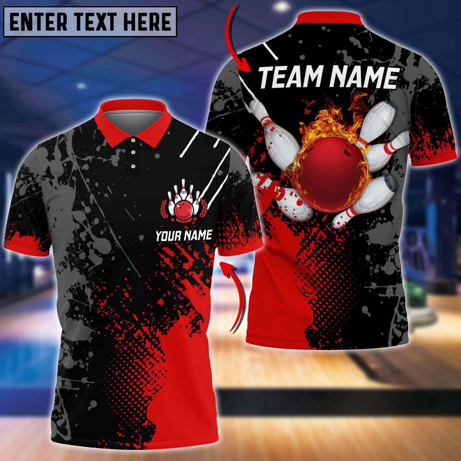 Blisscorners Fire Paint Bowling And Pins Multicolor Option Customized Name 3D Shirt