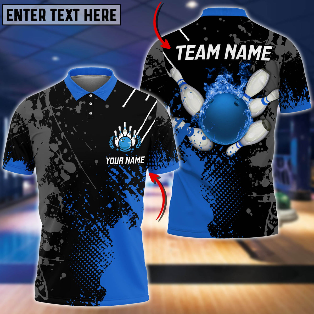 Blisscorners Fire Paint Bowling And Pins Multicolor Option Customized Name 3D Shirt