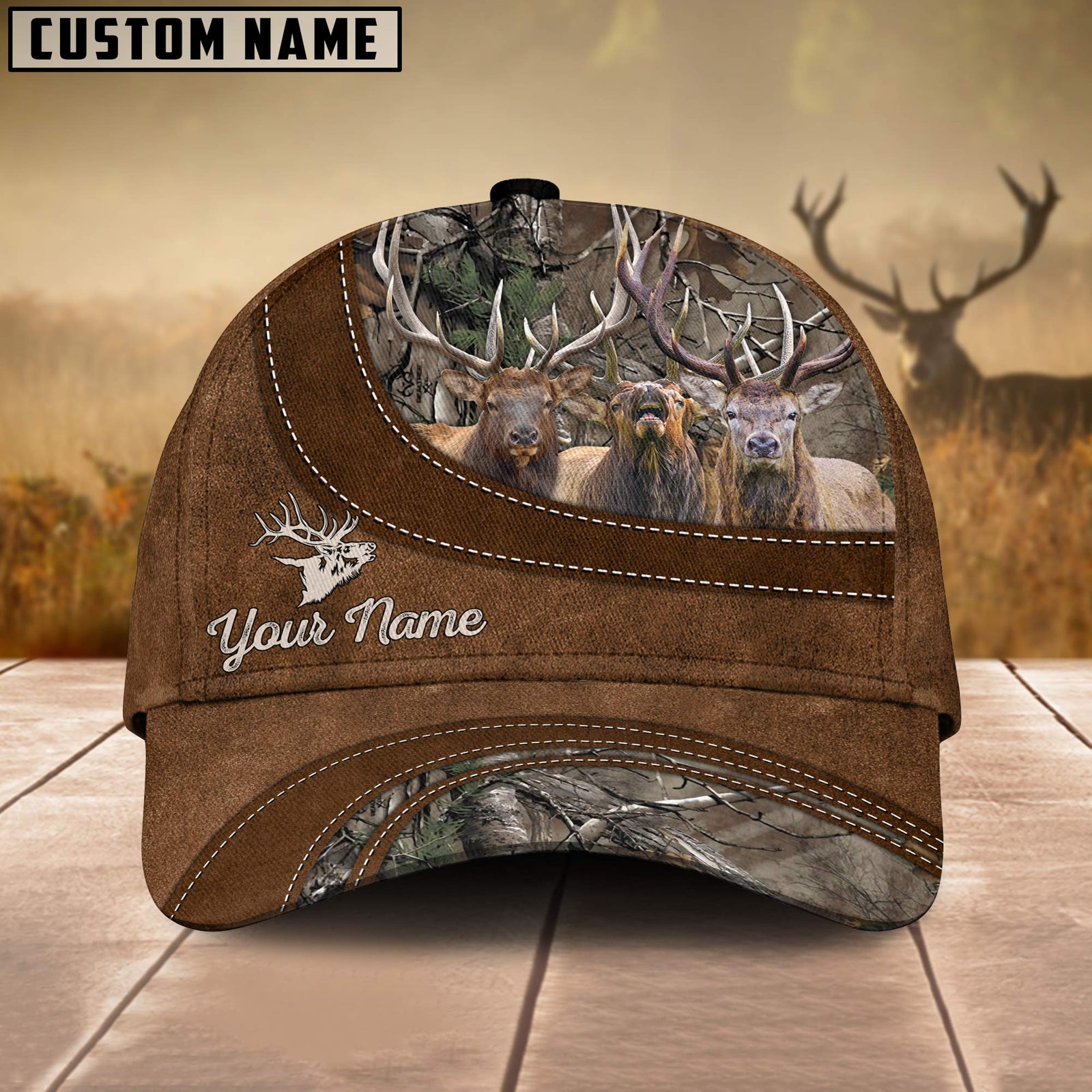 Blisscorners Cross Hunting Elk Leather Pattern Personalized Hats 3D Multicolored