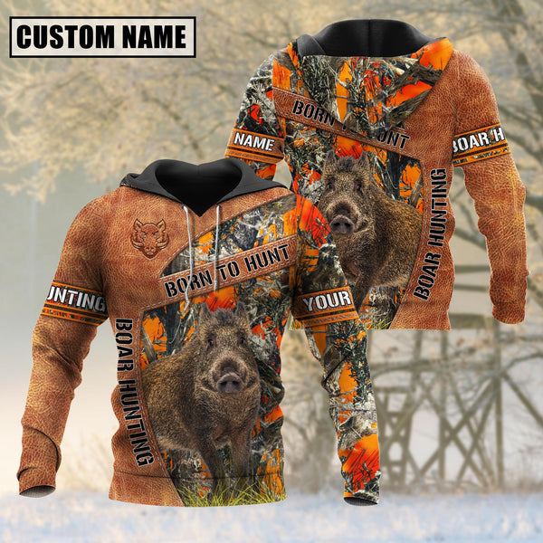 Blisscorners Personalized Name Born To Hunt Boar Hunting 3D Shirt