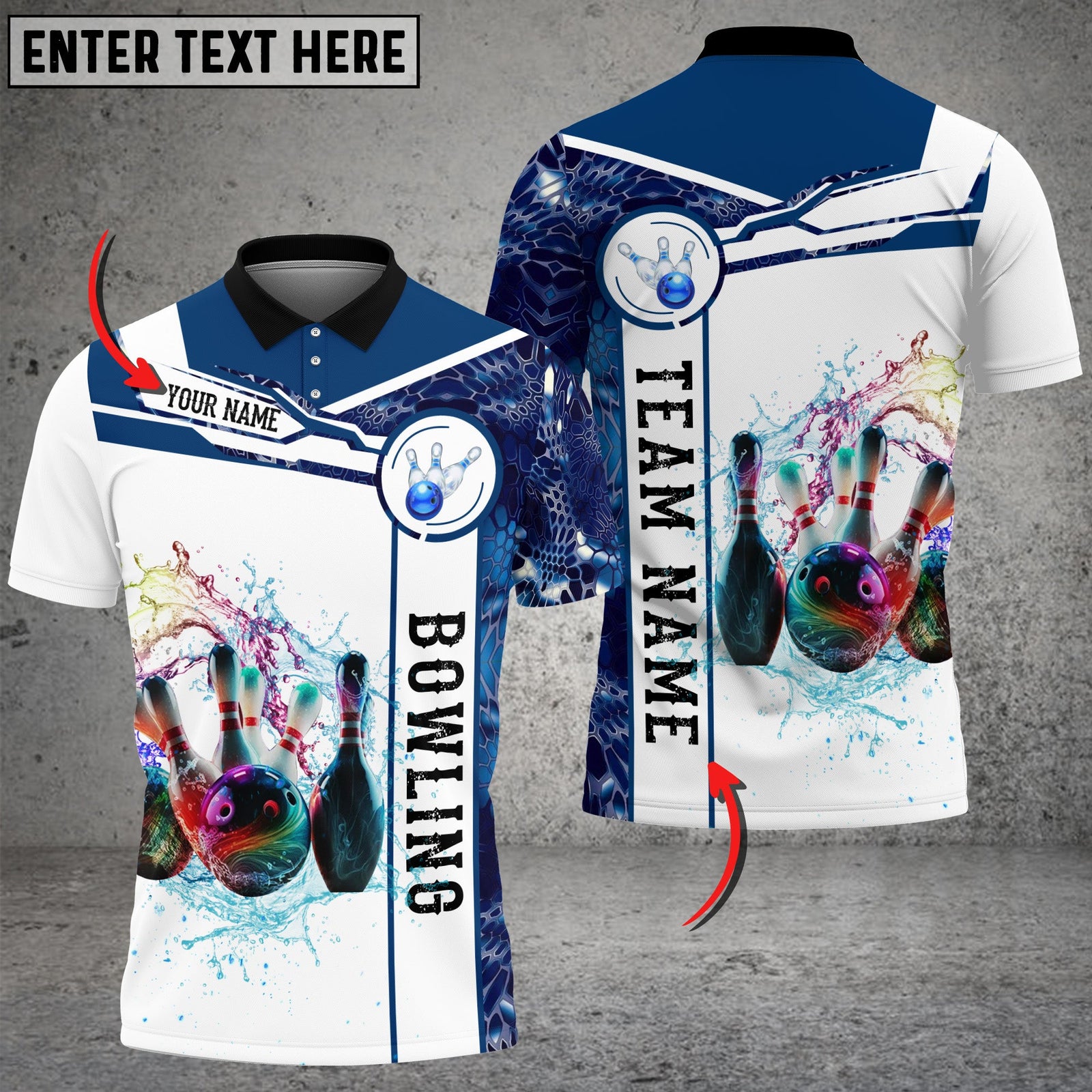 Blisscorners Blue And White Bowling Water Ball And Pins Customized Name 3D Shirt