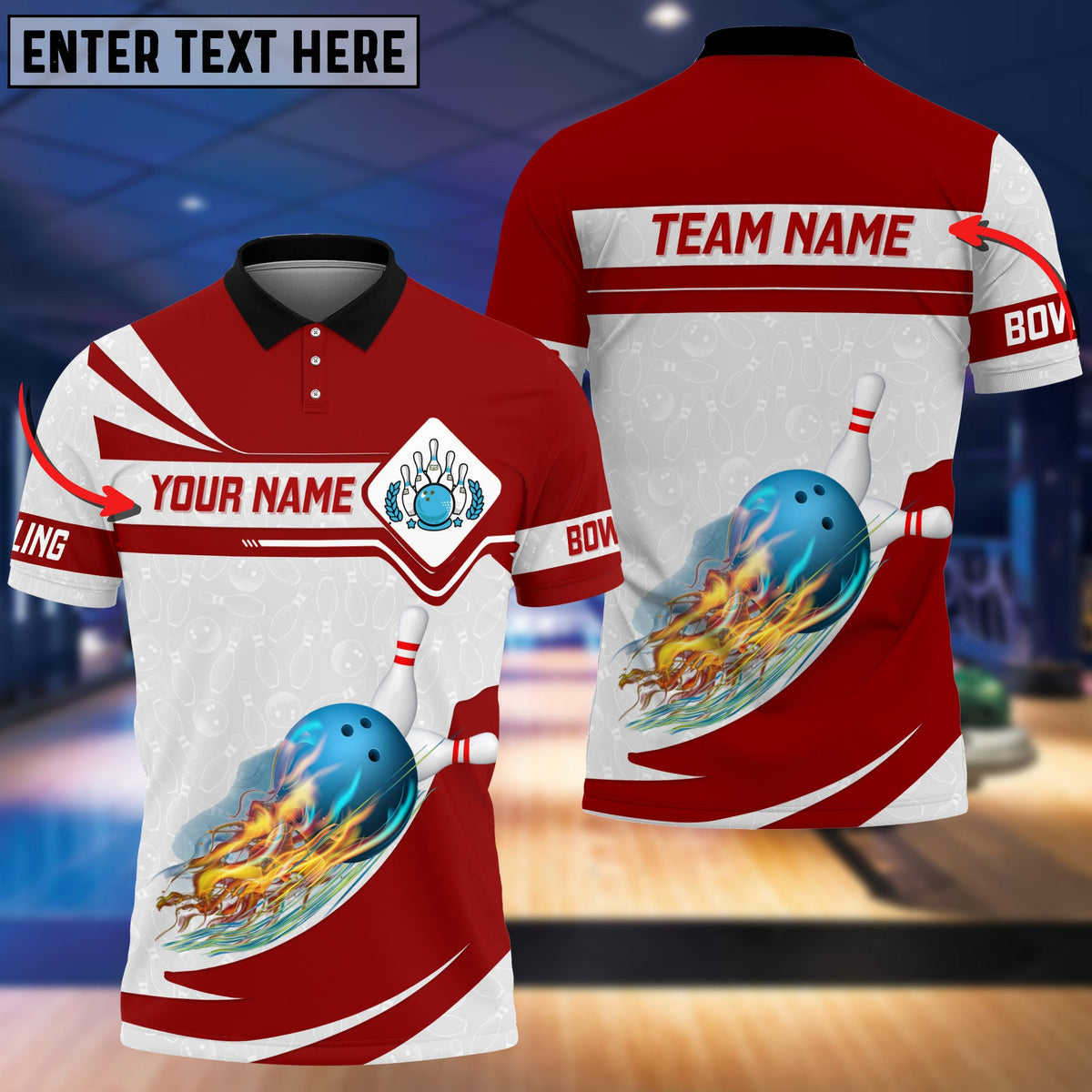 Blisscorners White And Red Bowling Flame Pattern Classic Customized Name 3D Shirt