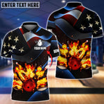 Blisscorners Bowling Ball And Pins Flame USA Flag Pattern Customized Name 3D Shirt