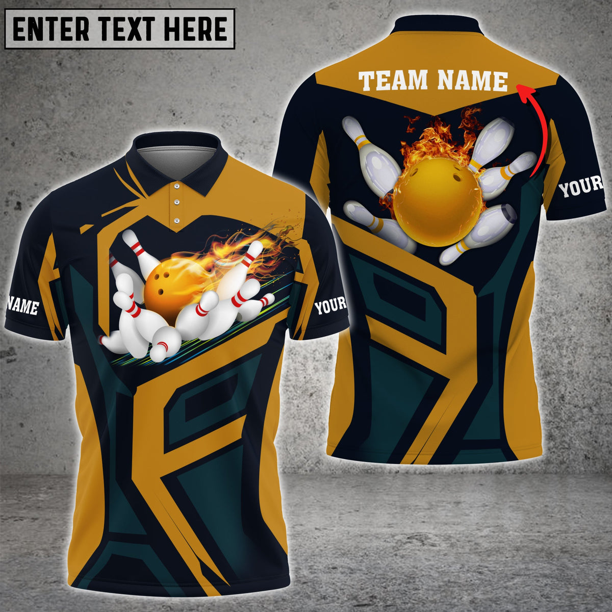 Blisscorners Fire Bowling Ball And Pins Multicolor Customized Name 3D Polo Shirt