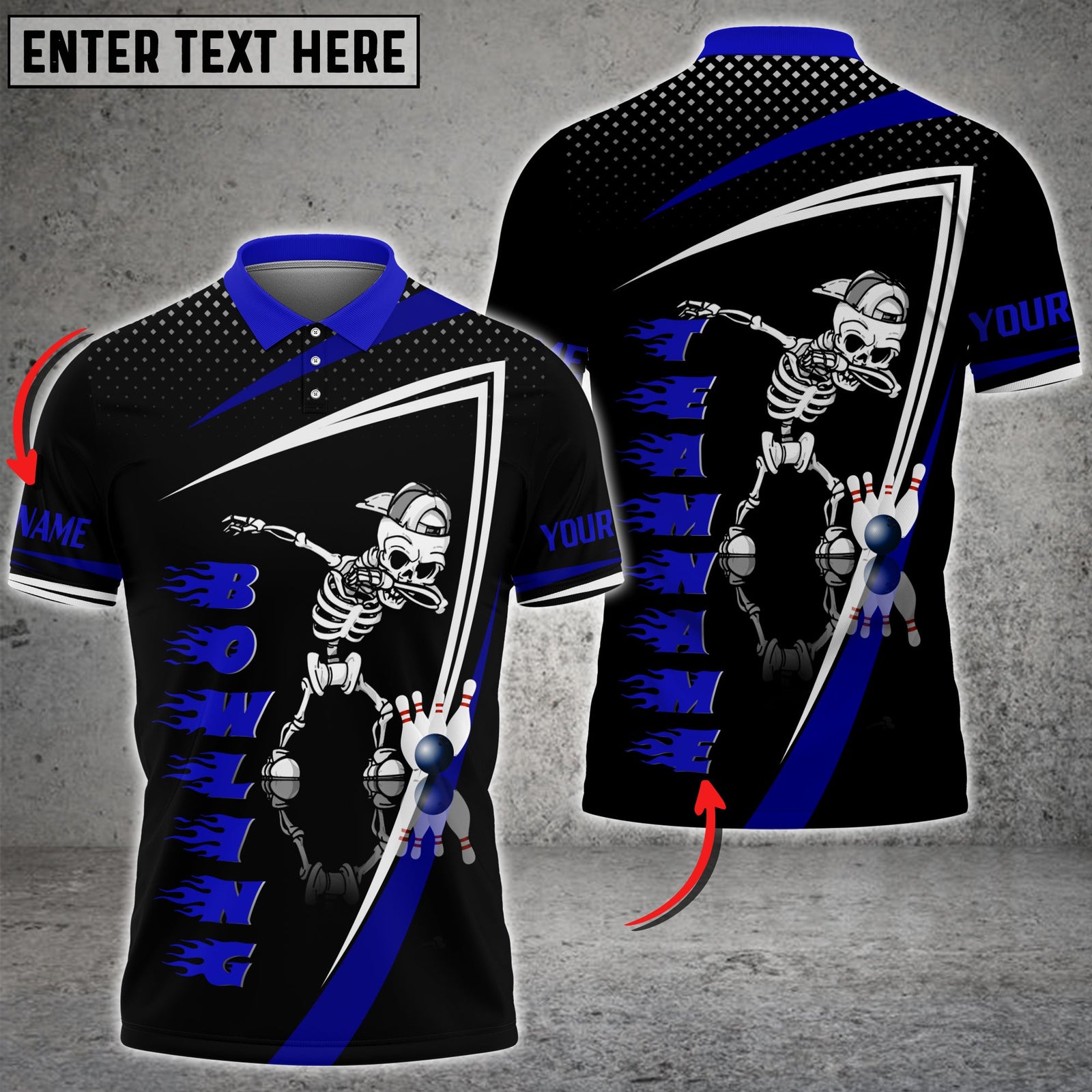 Blisscorners Bowling And Pins Skull Flame Pattern Tex Multicolor Customized Name 3D Shirt