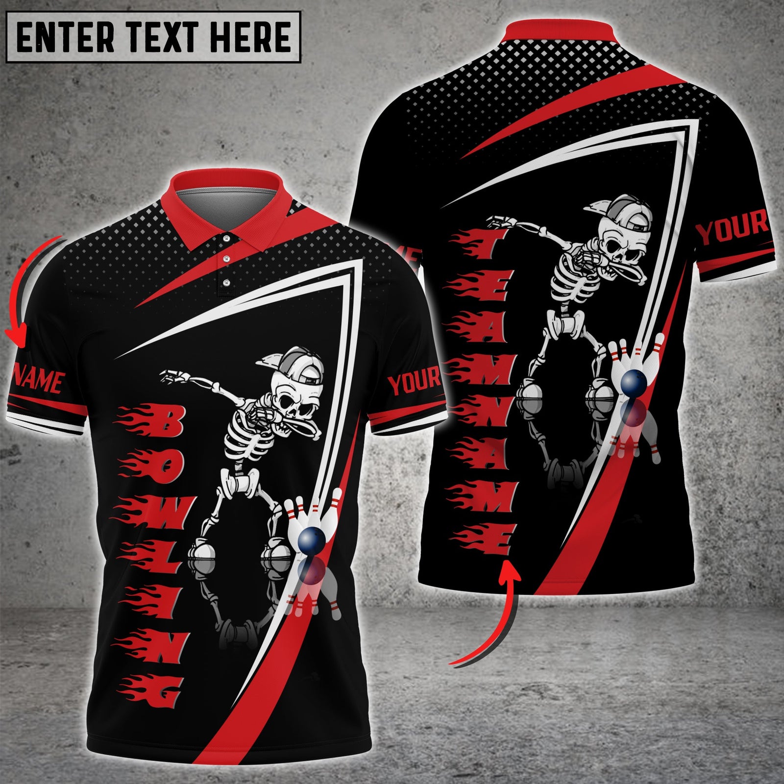 Blisscorners Bowling And Pins Skull Flame Pattern Tex Multicolor Customized Name 3D Shirt