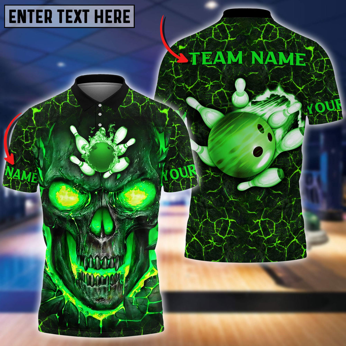 Blisscorners Bowling Flame Skull Pattern Multicolor Option Customized Name 3D Shirt