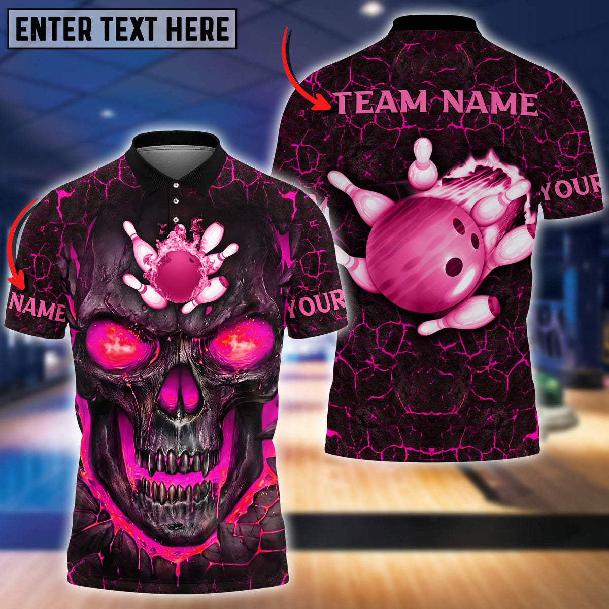 Blisscorners Bowling Flame Skull Pattern Multicolor Option Customized Name 3D Shirt