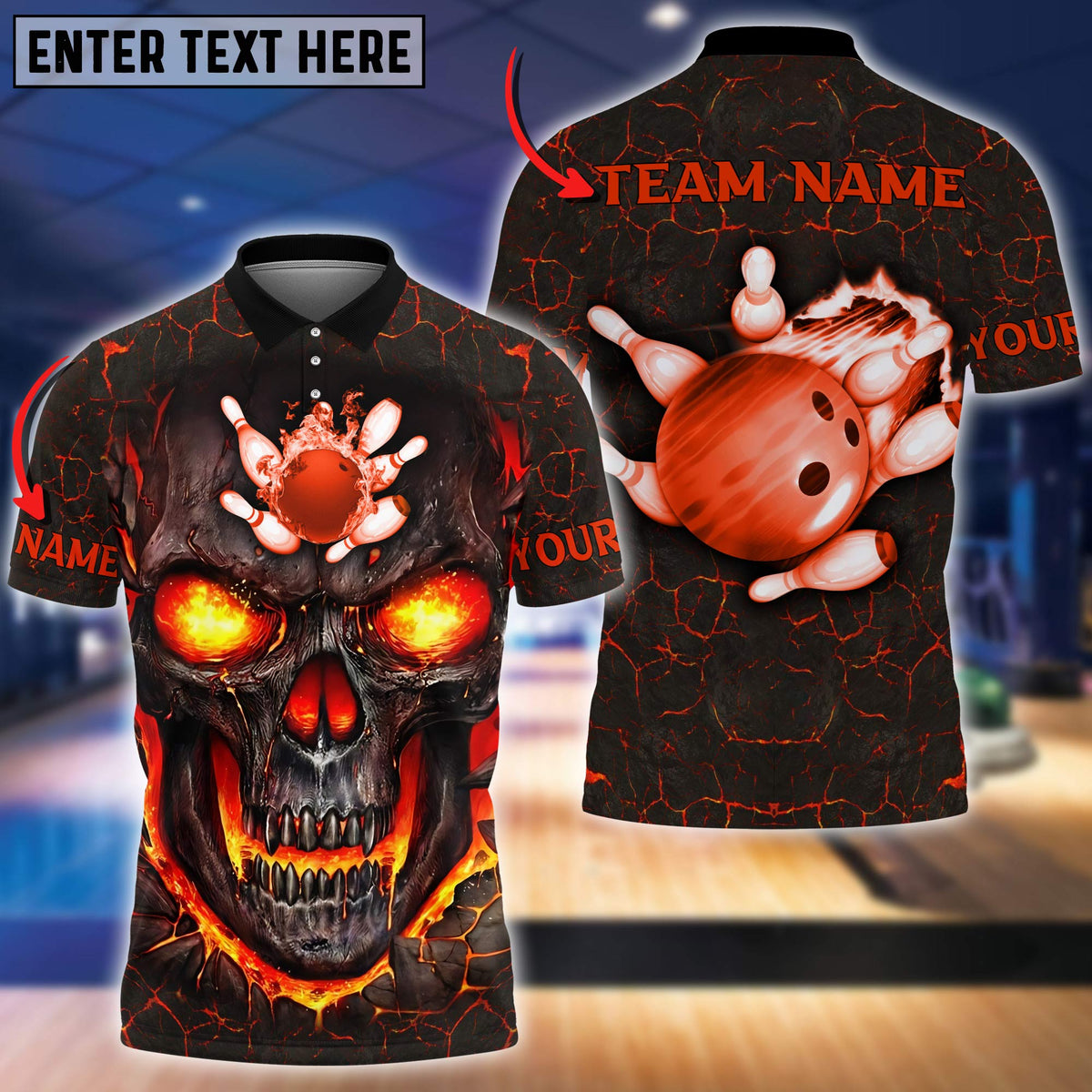 Blisscorners Bowling Flame Skull Pattern Multicolor Option Customized Name 3D Shirt