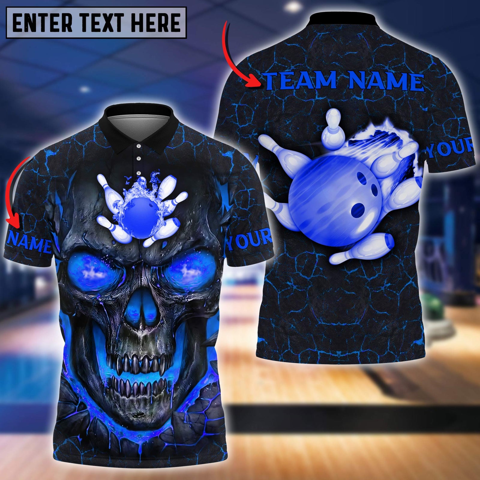Blisscorners Bowling Flame Skull Pattern Multicolor Option Customized Name 3D Shirt