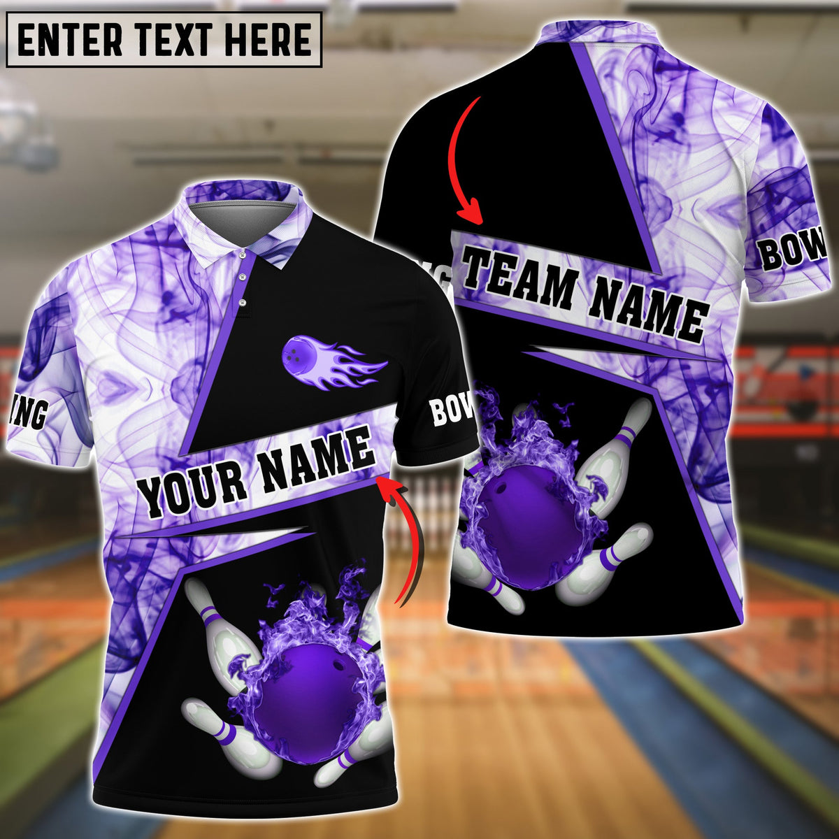 Blisscorners Bowling Flame Purple Smoke Pattern Premium Customized Name 3D Shirt