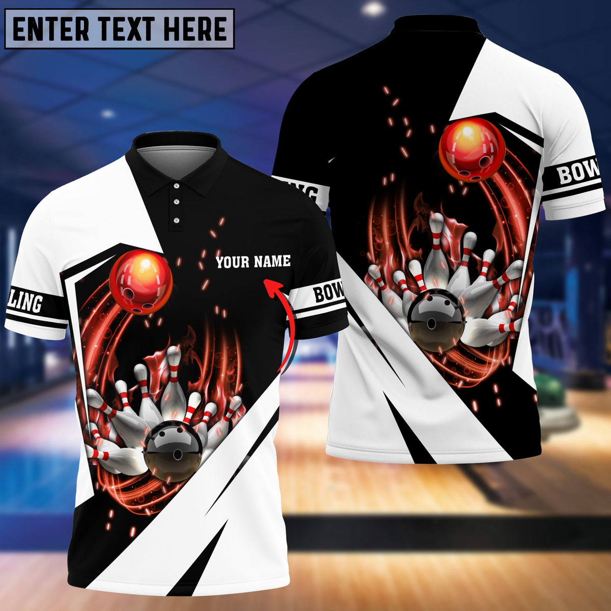 Blisscorners White Bowling Ball In Fire Customized Name 3D Shirt