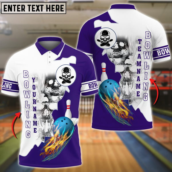 Blisscorners Blue Bowling Ball Flame Skull Pattern Premium Multicolor Option Customized Name 3D Shirt