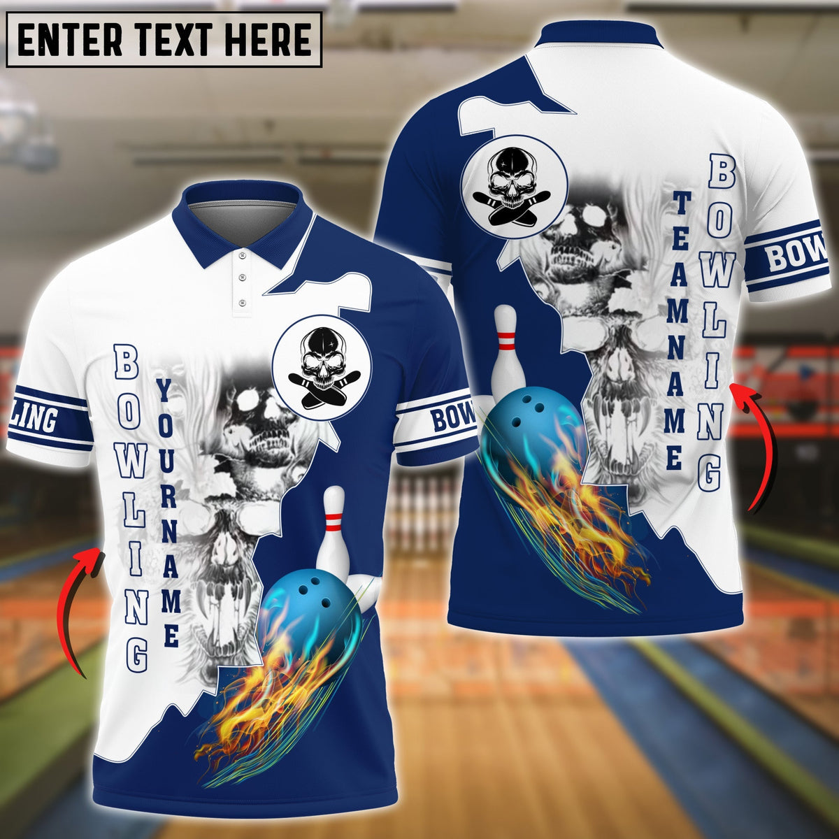 Blisscorners Blue Bowling Ball Flame Skull Pattern Premium Multicolor Option Customized Name 3D Shirt
