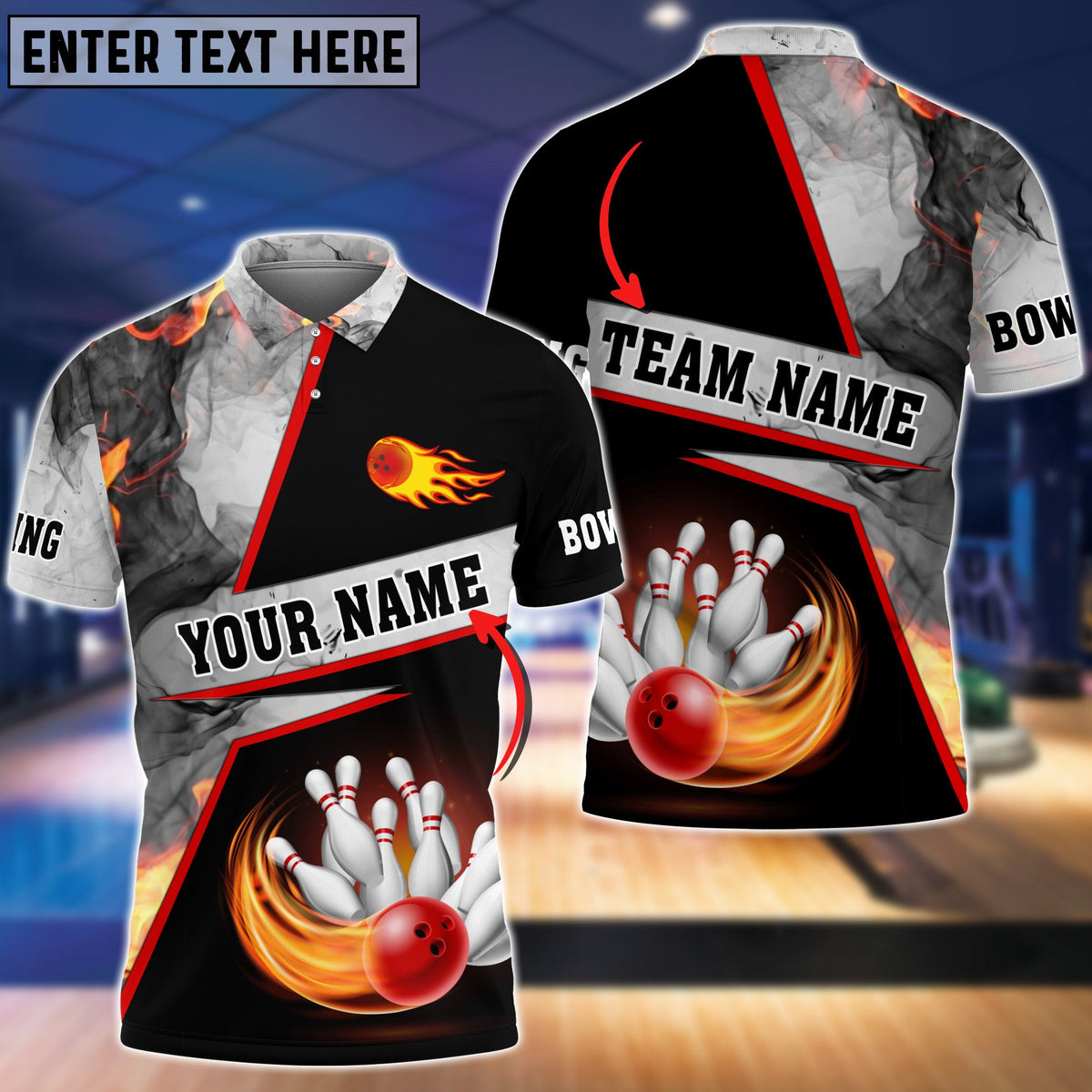 Blisscorners Bowling Flame Grey Smoke Pattern Premium Customized Name 3D Shirt