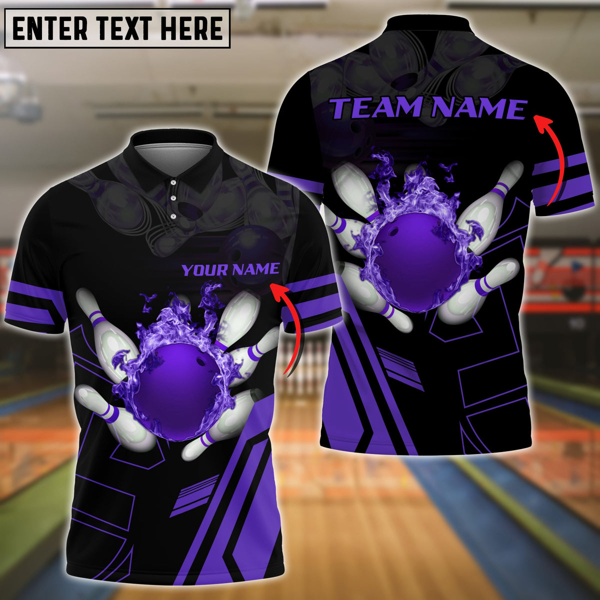 Blisscorners Purple Bowling Ball Flame Personalized Name All Over Printed Shirt