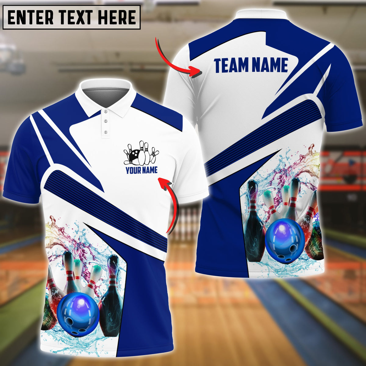 Blisscorners Bowling And Pins Water Pattern Professional Multicolor Option Customized Name 3D Shirt