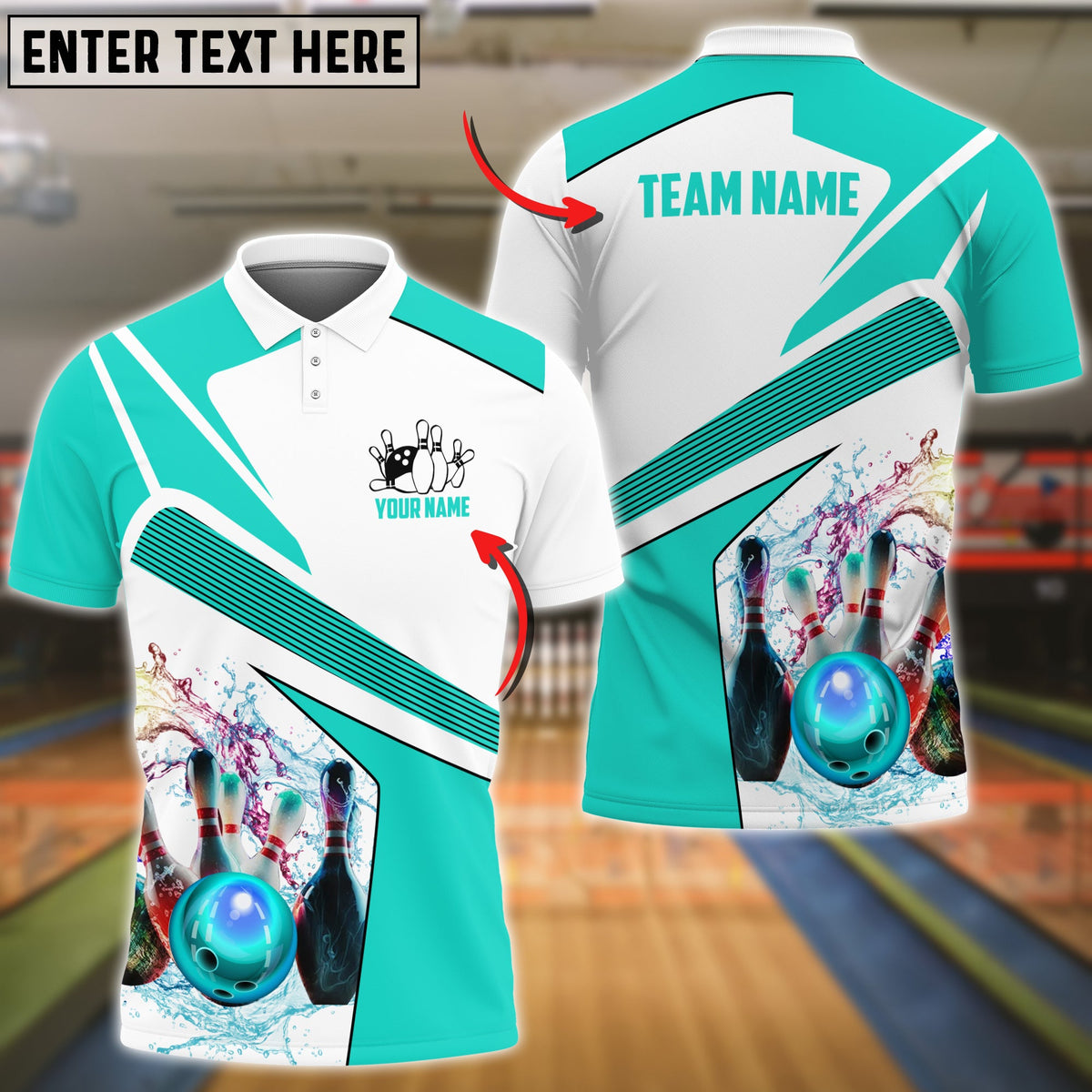 Blisscorners Bowling And Pins Water Pattern Professional Multicolor Option Customized Name 3D Shirt