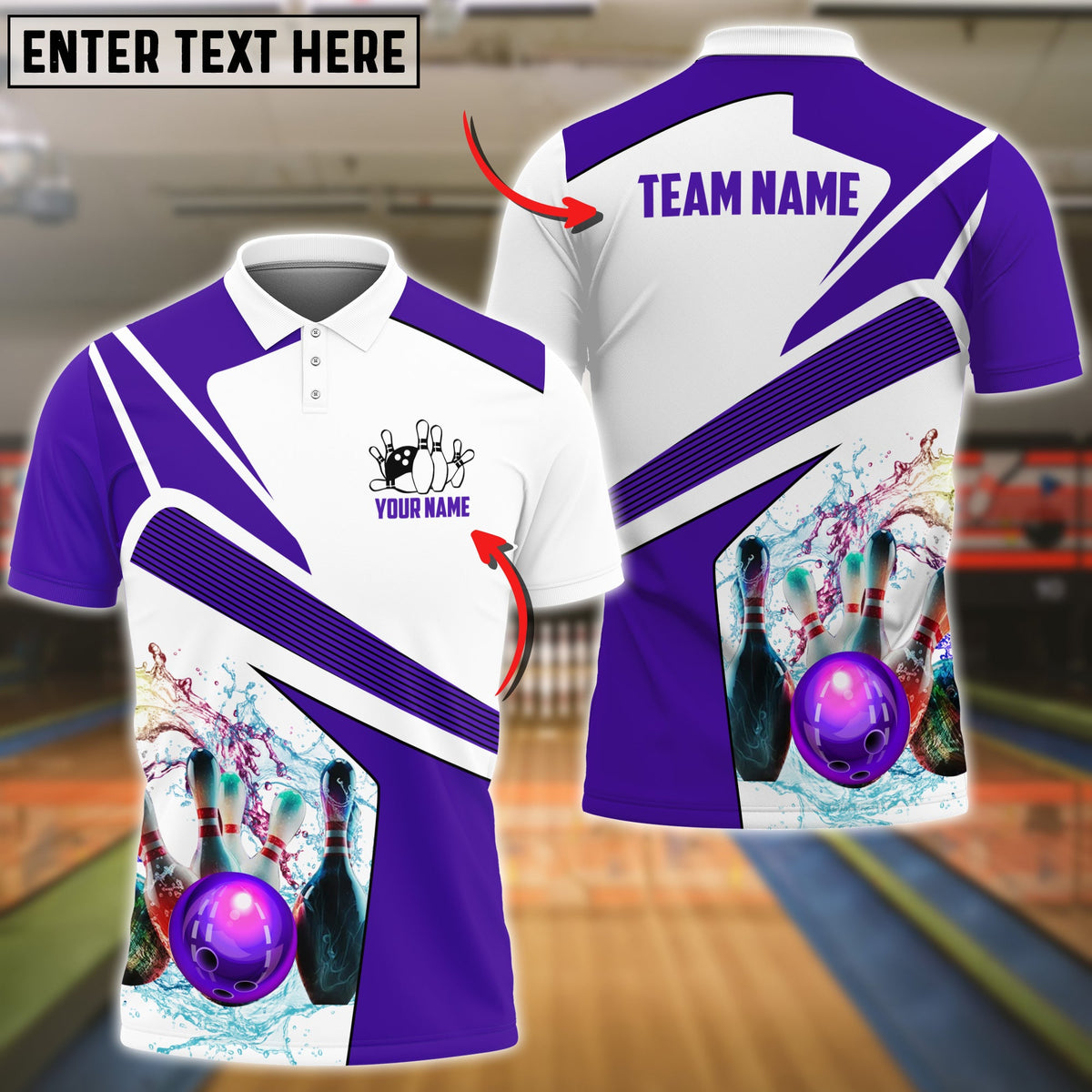 Blisscorners Bowling And Pins Water Pattern Professional Multicolor Option Customized Name 3D Shirt
